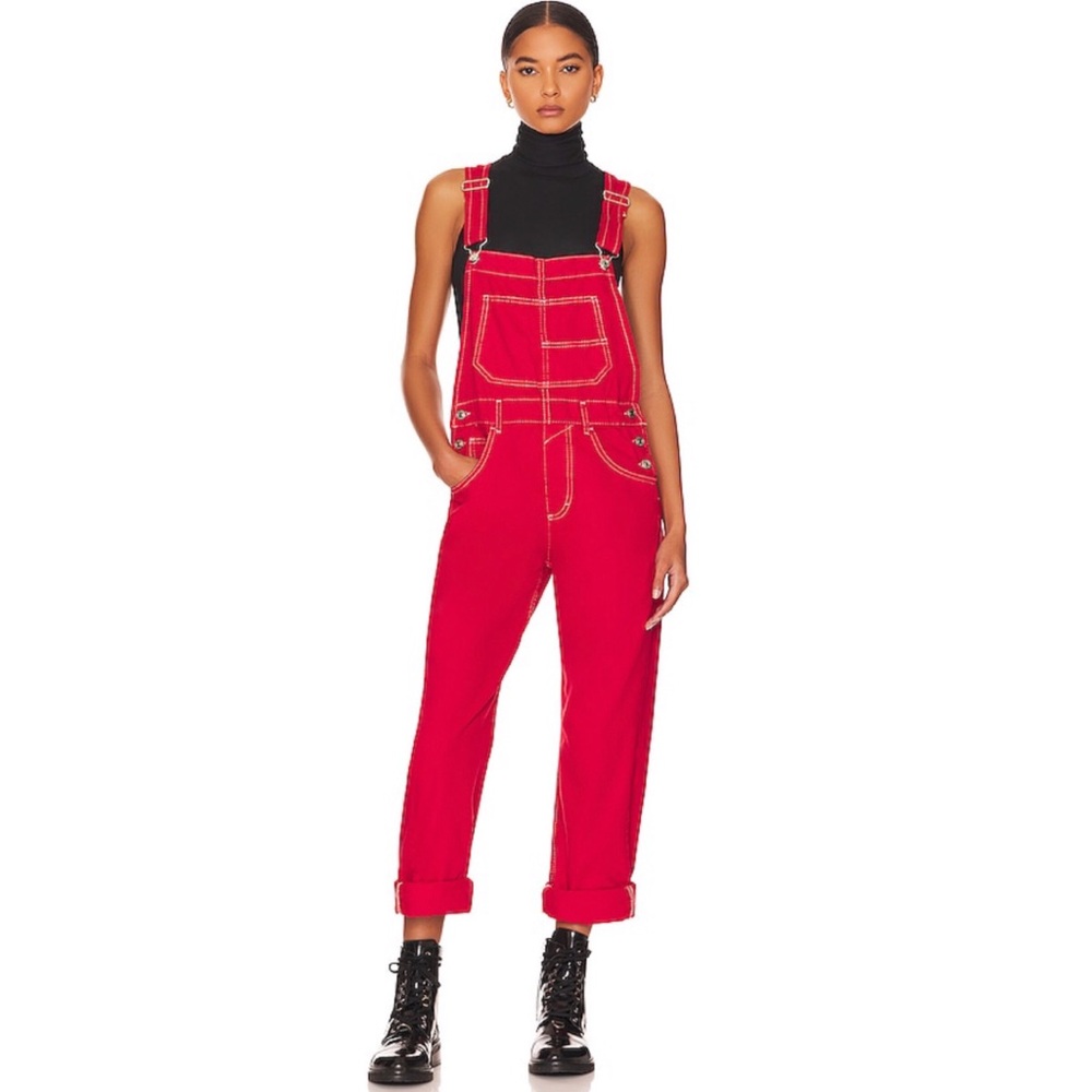 We The Free Ziggy Denim Overalls Heart Eyes Red XS